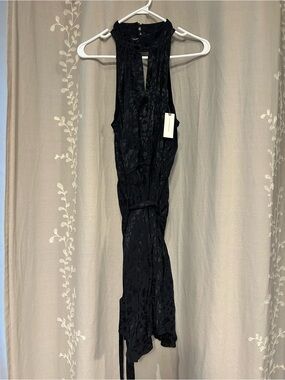 Anthropologie Black Midi Dress with Tie Waist